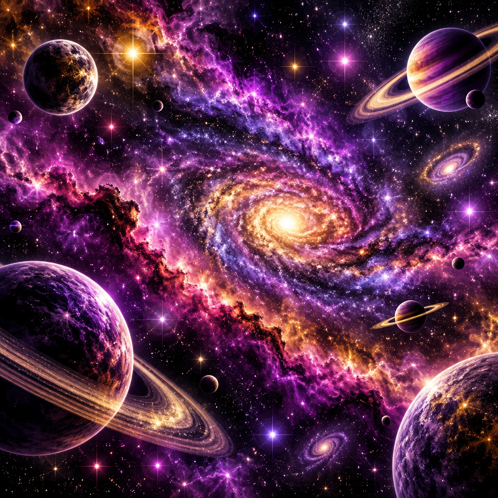 Galaxy with stars and planets